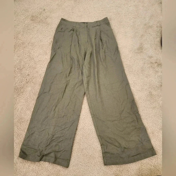 Lioness Olive Green Khaki High Waist Wide Relaxed Leg Pants Size M #D99 - Picture 1 of 5
